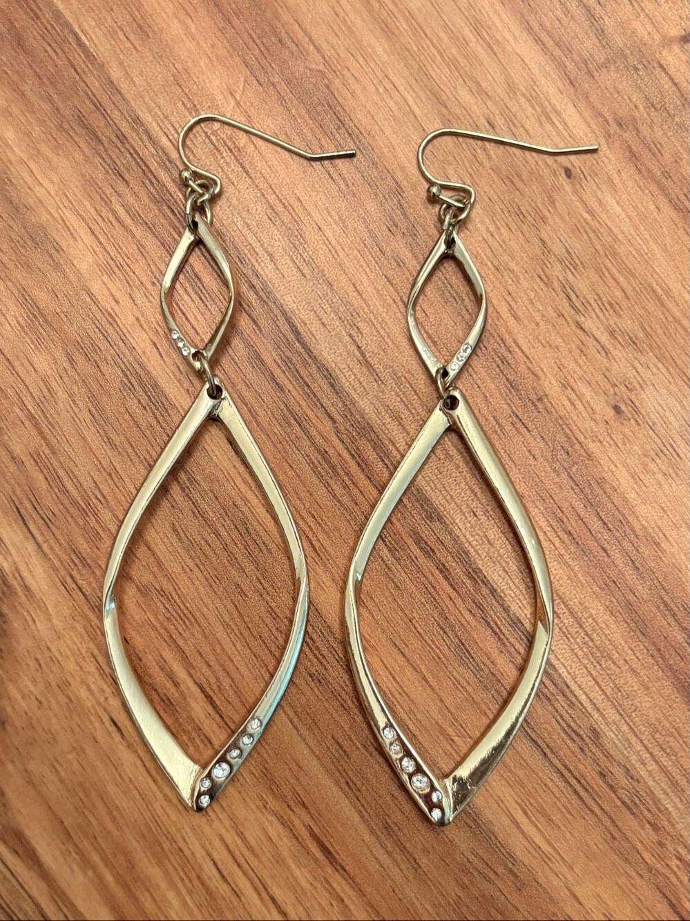 Marquis Double Drop Earrings | Gold Tone | 3 1/2” Length